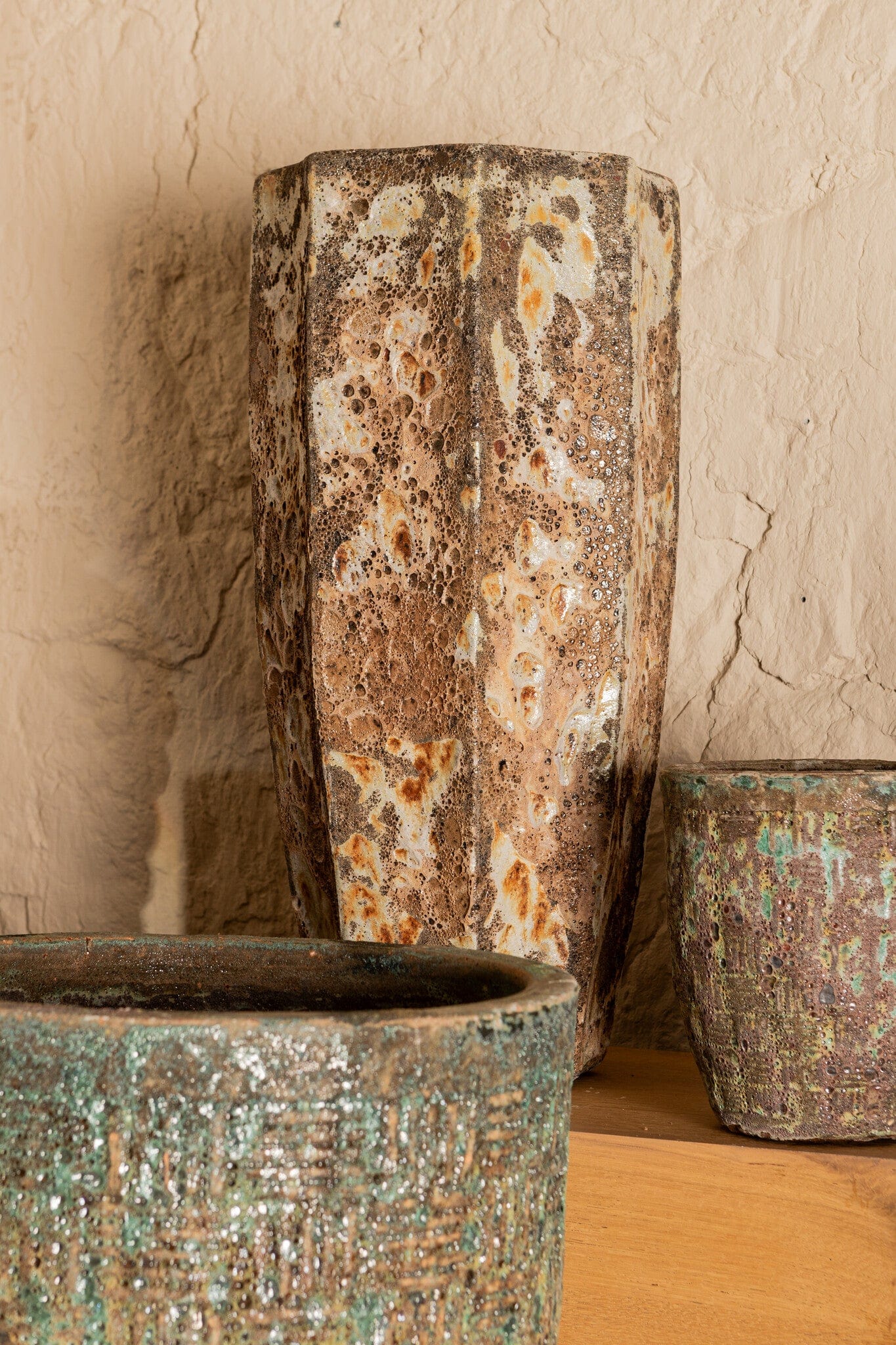 PTMD Harmoney Crèmekleurige keramische pot rond set van 2