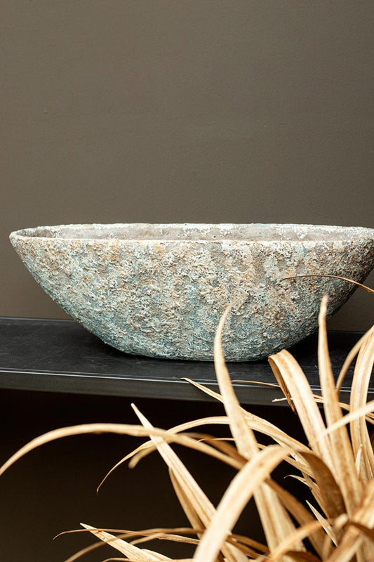 PTMD Hayle Crème cementpot ruwe structuur ovaal L