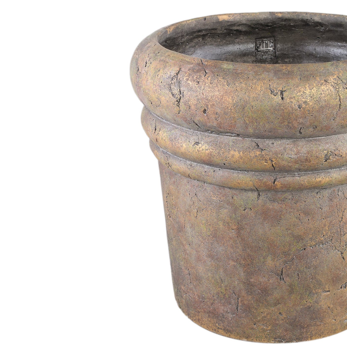 PTMD Helena Brown cementpot rond gouden afwerking XXL