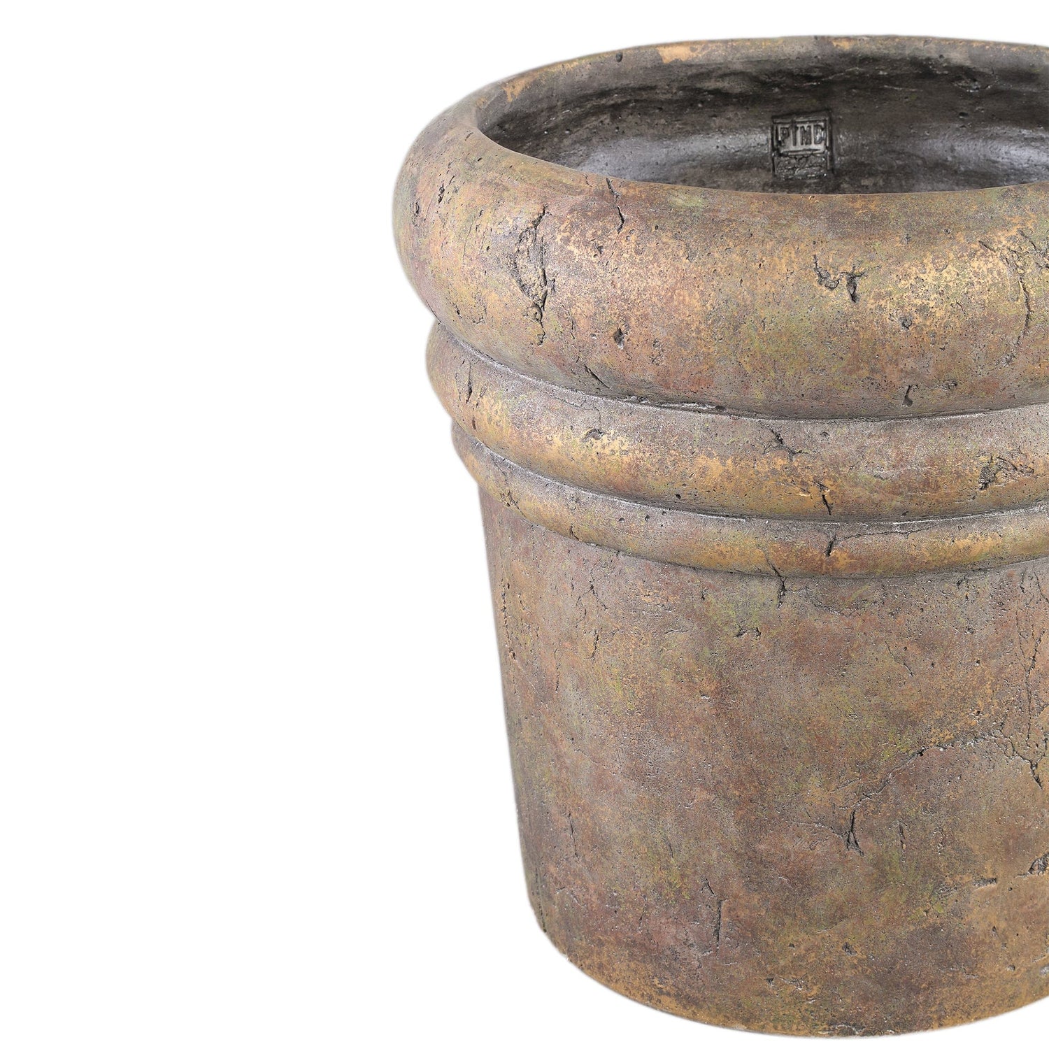 PTMD Helena Brown cementpot rond gouden afwerking XXL