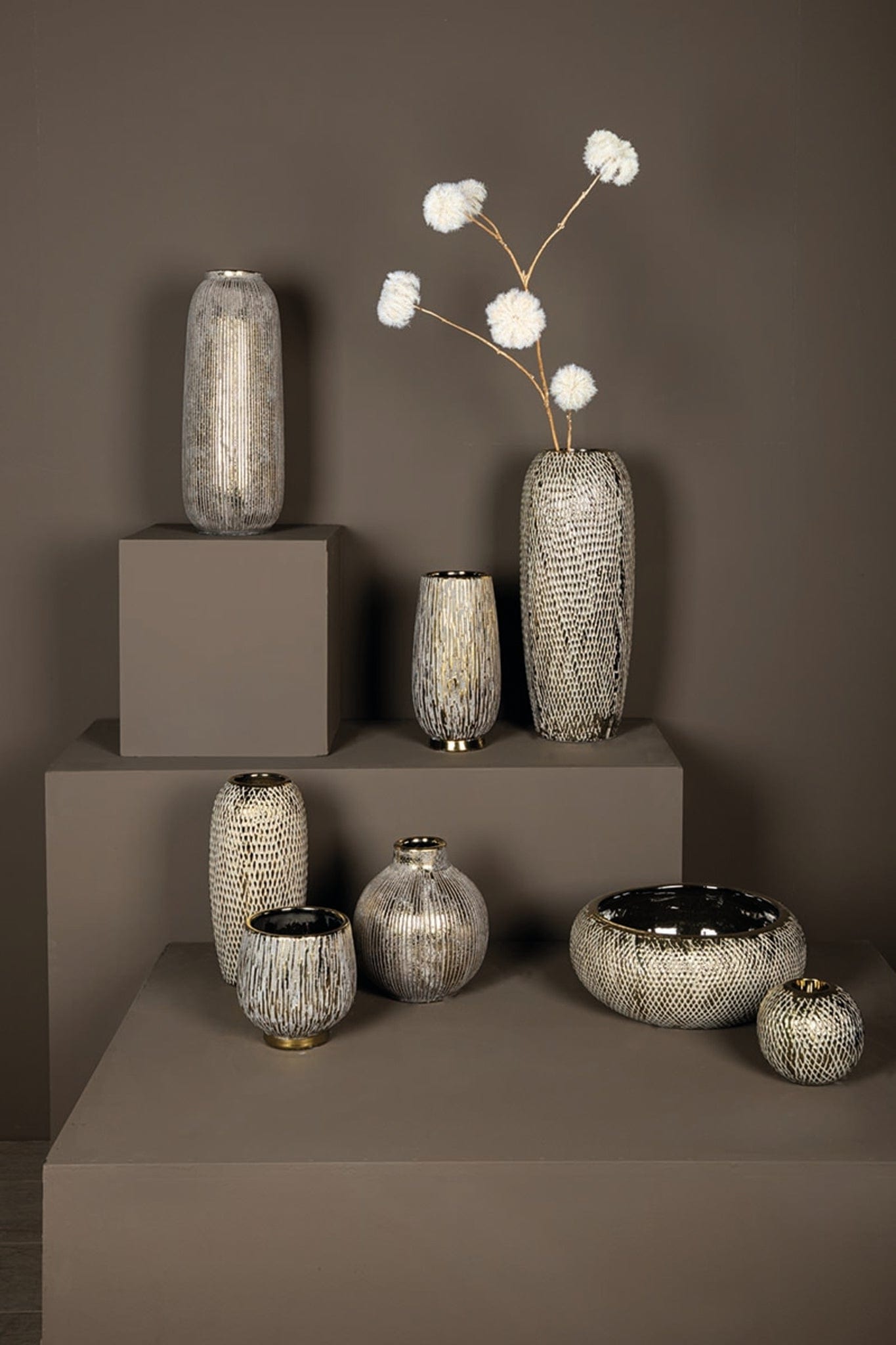 PTMD Helly Gold keramiek pot rond hoog L