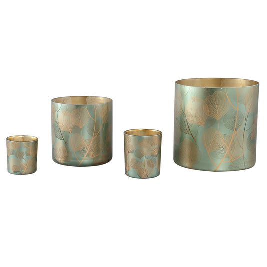 PTMD Iffy Gold glazen stormlicht eucalyptusblad rond