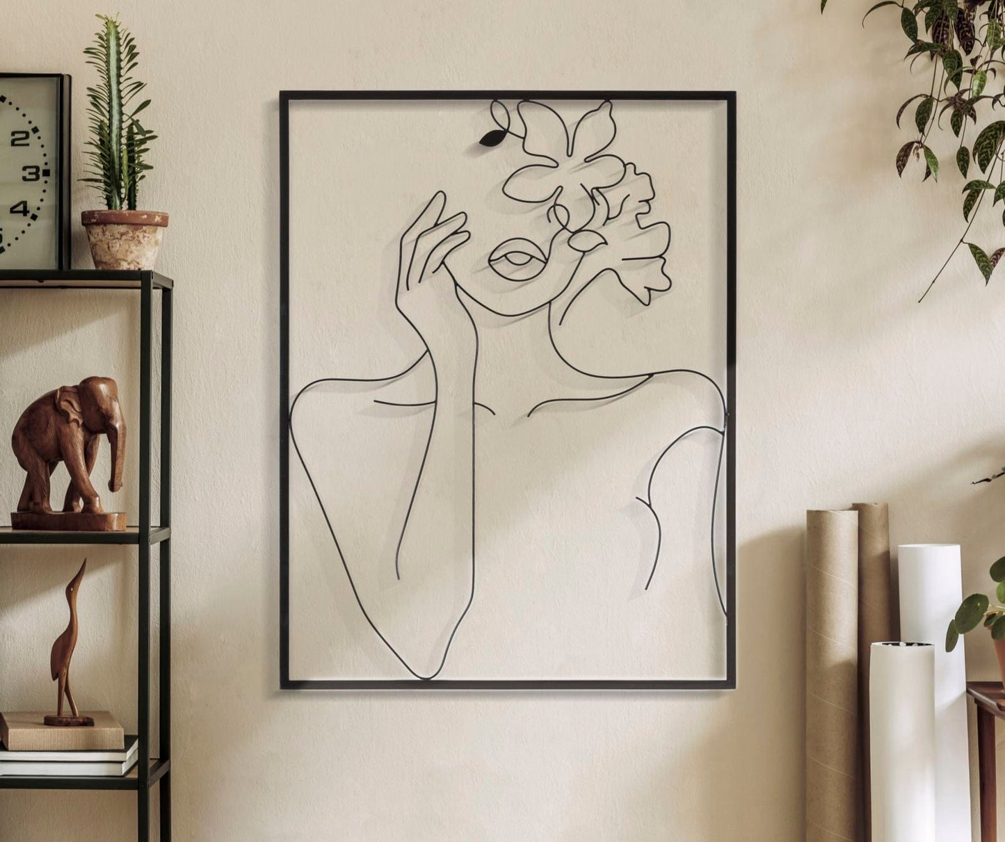 Mauro Ferretti IRON WALL PANEL WOMAN WITH FLOWERS CM 60X1X80