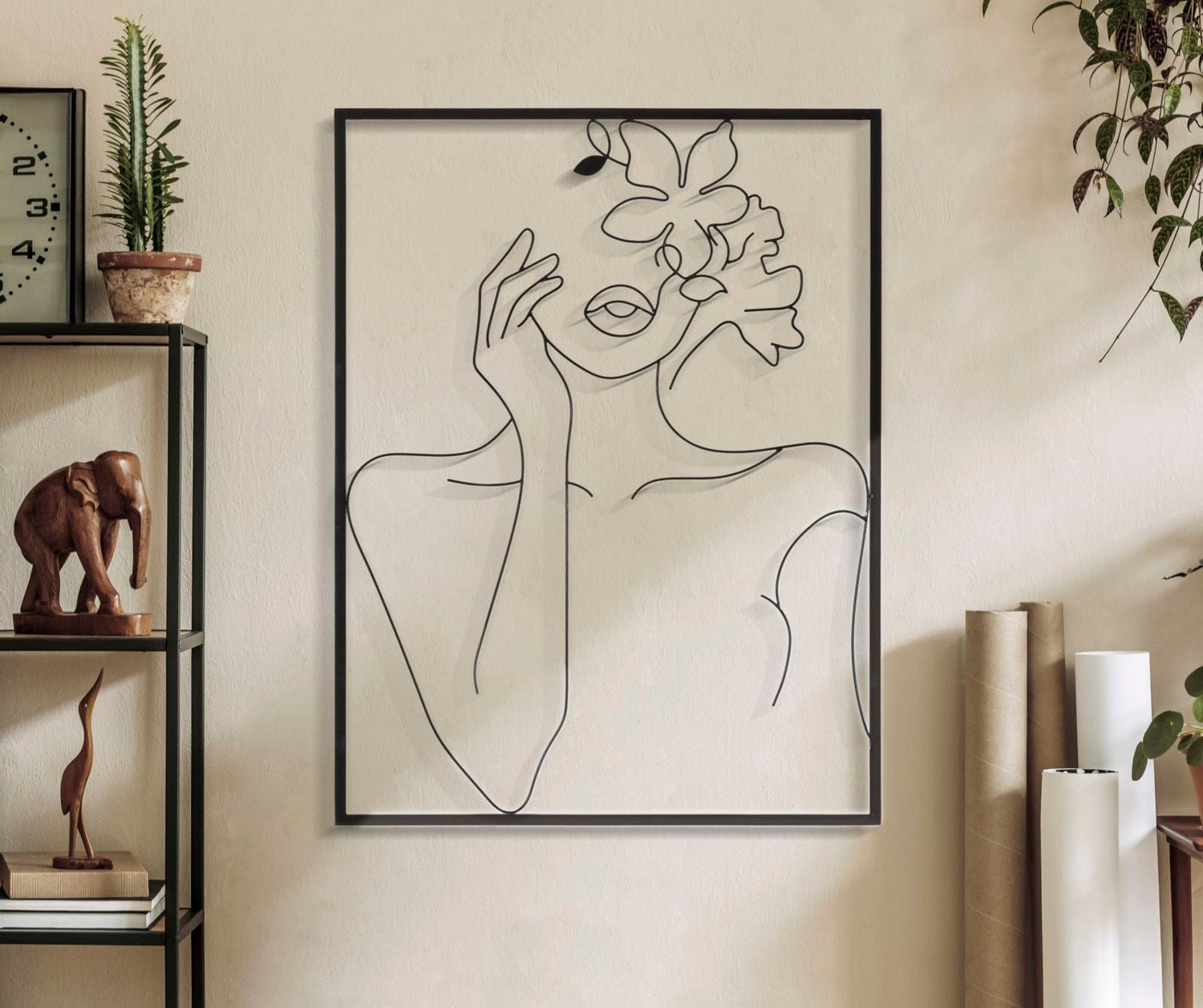 Mauro Ferretti IRON WALL PANEL WOMAN WITH FLOWERS CM 60X1X80