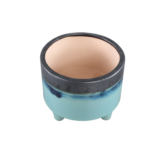 PTMD Isidora Blue keramiek pot op pootjes grijs blad L