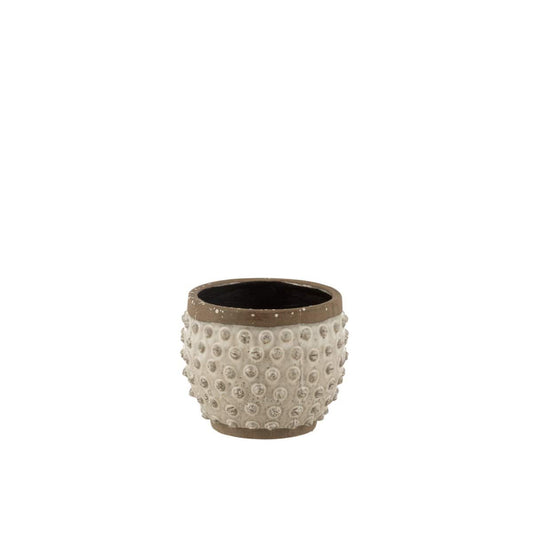 J-Line J-Line bloempot Punt Boord - keramiek - wit/grijs - large - Ø 19.00 cm