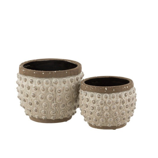 J-Line J-Line bloempot Punt Boord - keramiek - wit/grijs - large - Ø 19.00 cm
