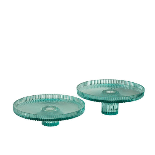 J-Line J-Line Cake bord - taartplateau - glas - transparant/ azuurblauw - 2x