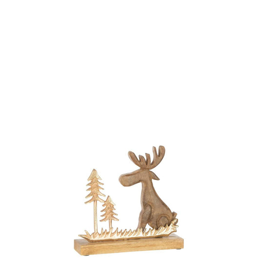 J-Line J-Line Eland Met Dennenboom Hout Aluminium Goud Small