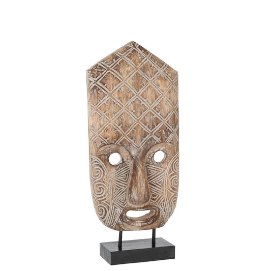J-Line J-Line Figuur Masker Primitief Op Voet Alabasia Hout Bruin/Wit Large