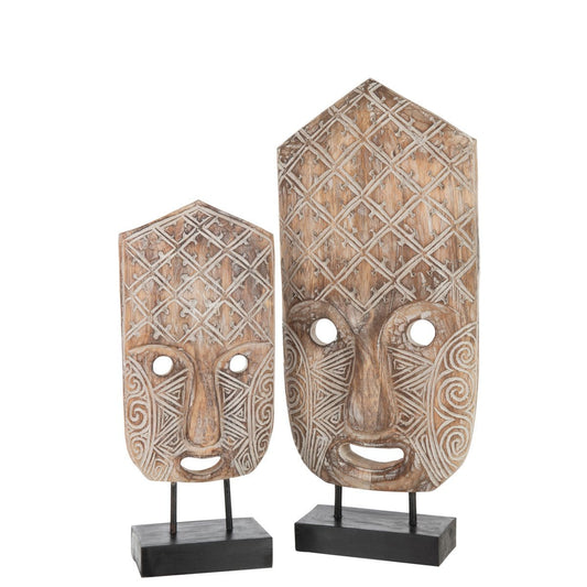 J-Line J-Line Figuur Masker Primitief Op Voet Alabasia Hout Bruin/Wit Large