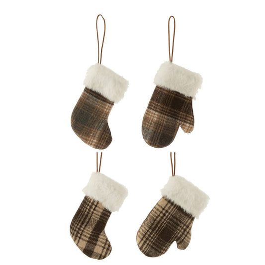 J-Line J-Line Hanger Handschoen/Sok/Muts Geruit Textiel Bruin/Beige Assortiment Van 4