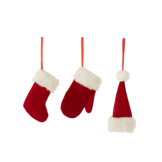J-Line J-Line Hanger Handschoen/Sok/Muts Textiel Rood/Wit Assortiment Van 3