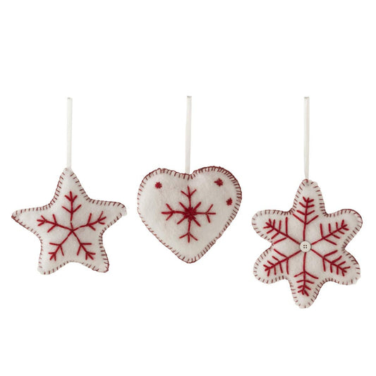 J-Line J-Line Hanger Hart/Ster/Sneeuwvlok Textiel Rood/Wit Assortiment Van 3