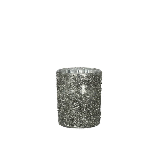 J-Line J-Line kaarshouder - theelichthouder Glitter - glas - grijs - large