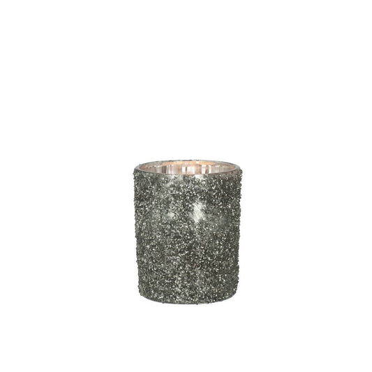 J-Line J-Line kaarshouder - theelichthouder Glitter - glas - grijs - large