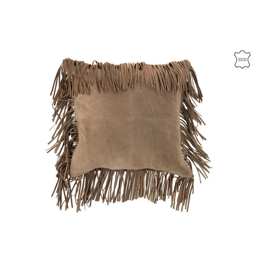 J-Line J-Line kussen Franjes Vierkant - leer - beige