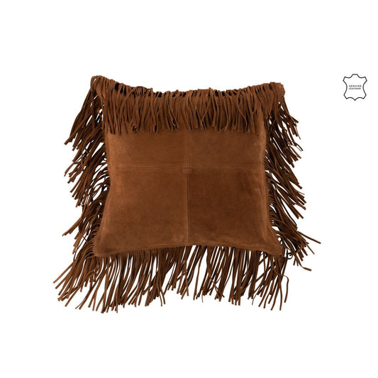 J-Line J-Line kussen Franjes Vierkant - leer - cognac