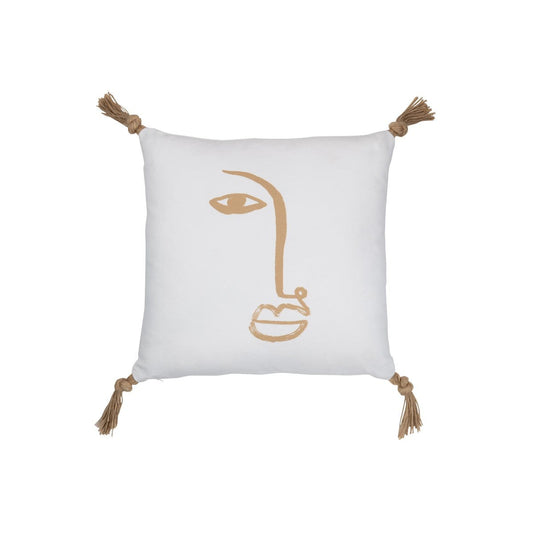 J-Line J-Line kussen Gezicht Vierkant - polyester - wit
