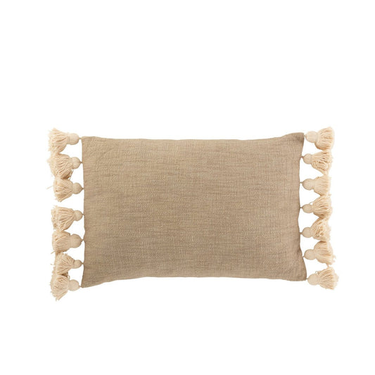 J-Line J-Line kussen Rechthoek Pompom - katoen - polyester - taupe