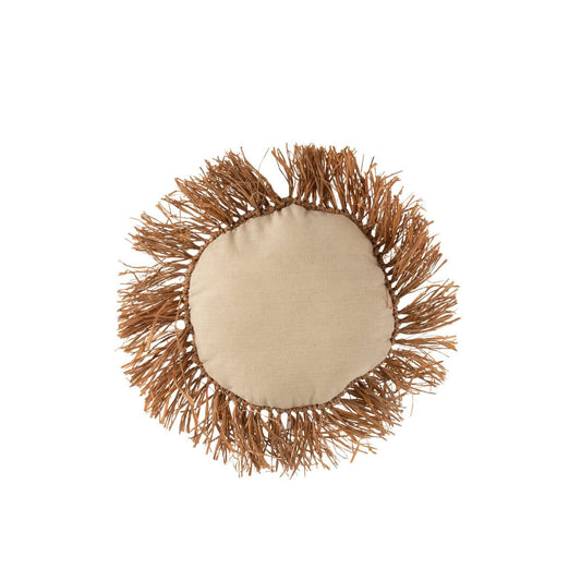 J-Line J-Line kussen Rond Riet Raffia - jute - bruin