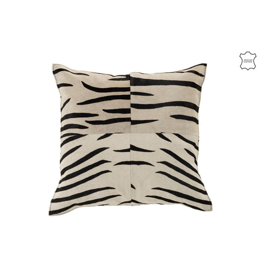 J-Line J-Line kussen Zebra Vierkant - leer - zwart/wit
