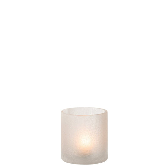 J-Line J-Line lantaarn Cilinder Craquele - glas - wit - klein - 2 stuks
