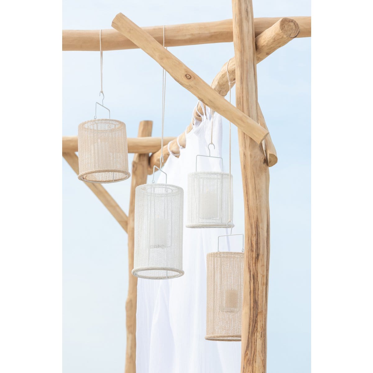 J-Line J-Line lantaarn Cilinder - metaal/polyester - beige - large