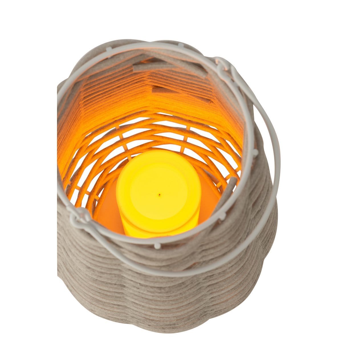 J-Line J-Line lantaarn Gewoven - kunststof - wit - LED lichtjes - klein