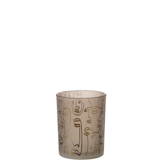 J-Line J-Line lantaarn Happy Faces - glas - beige - medium