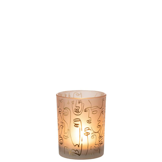 J-Line J-Line lantaarn Happy Faces - glas - beige - medium