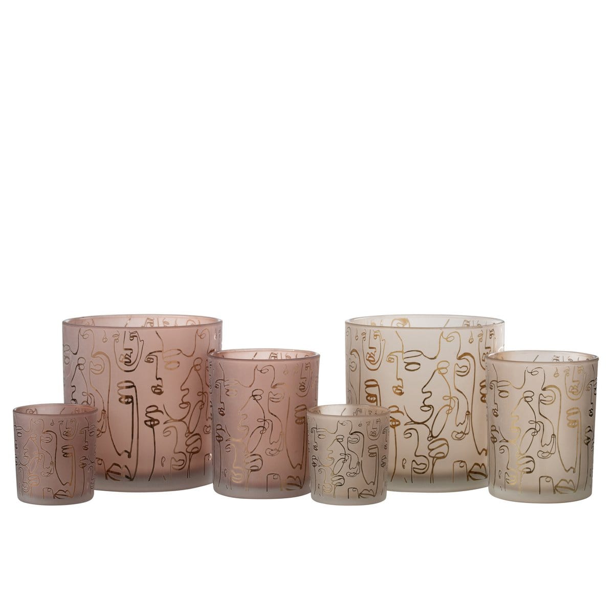 J-Line J-Line lantaarn Happy Faces - glas - terracotta - groot
