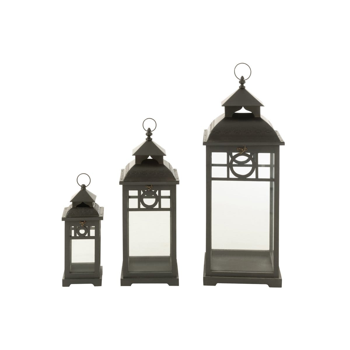 J-Line J-Line lantaarn Ibiza - hout - zwart - 3 stuks