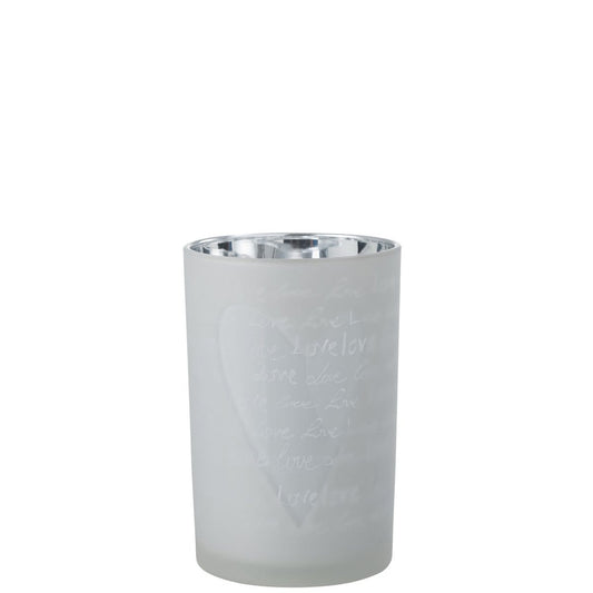 J-Line J-Line lantaarn Love - glas - wit - groot - valentijn cadeautje