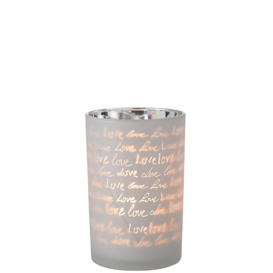 J-Line J-Line lantaarn Love - glas - wit - groot - valentijn cadeautje