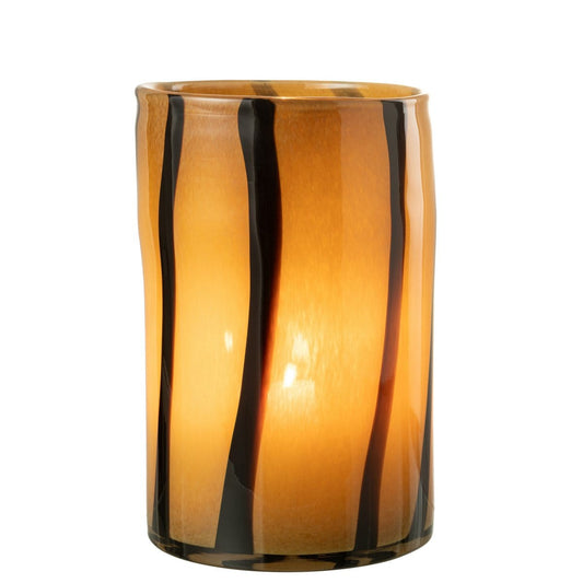 J-Line J-Line lantaarn Strepen Safari glas zwart/bruin groot