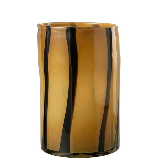 J-Line J-Line lantaarn Strepen Safari glas zwart/bruin groot