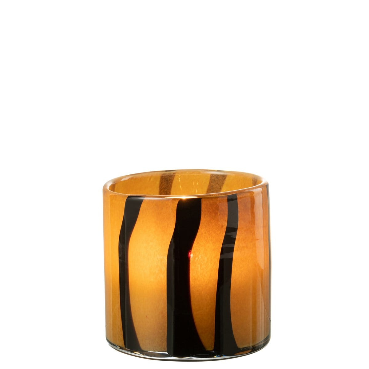 J-Line J-Line lantaarn Strepen Safari - glas - zwart/bruin - medium