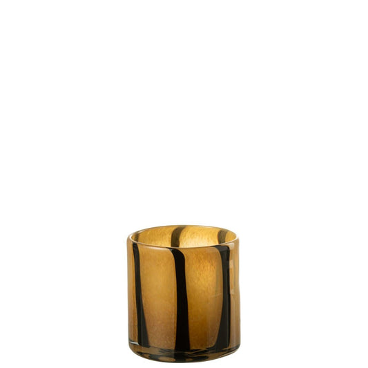 J-Line J-Line Lantaarn Strepen Safari Glas Zwart/Bruin Small