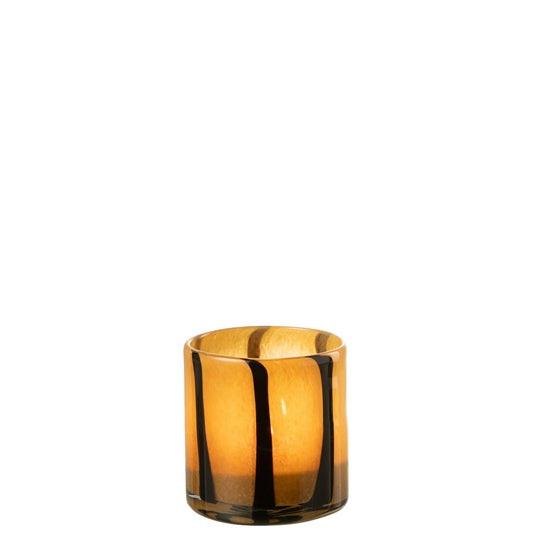 J-Line J-Line Lantaarn Strepen Safari Glas Zwart/Bruin Small