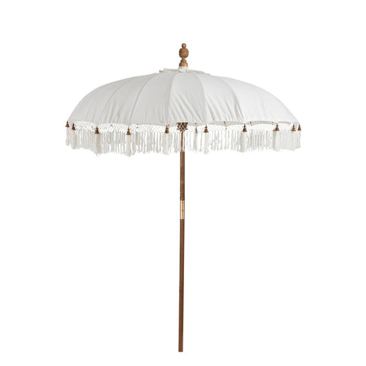 J-Line J-Line Parasol+Kwast Katoen/Hout Wit Bruin Large
