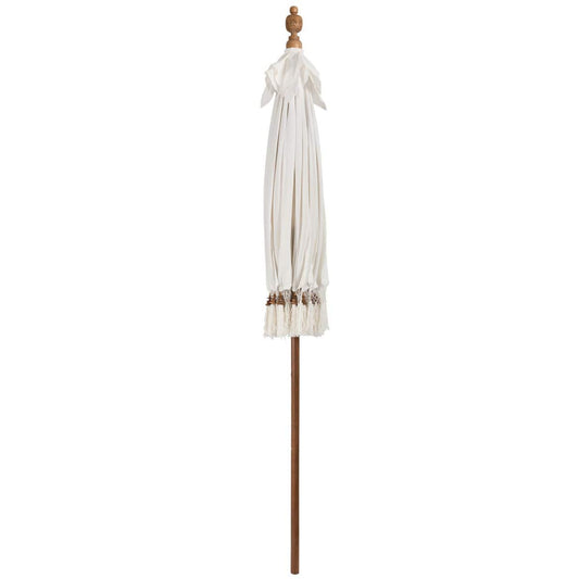 J-Line J-Line Parasol+Kwast Katoen/Hout Wit Bruin Large