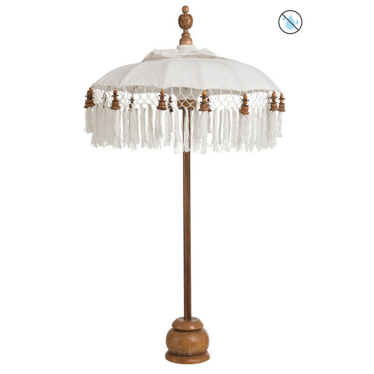 J-Line J-Line Parasol+Voet+Kwast Katoen/Hout Wit Bruin Small