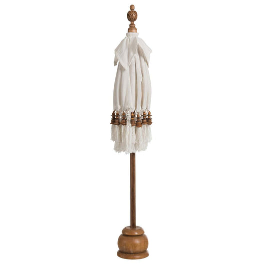 J-Line J-Line Parasol+Voet+Kwast Katoen/Hout Wit Bruin Small