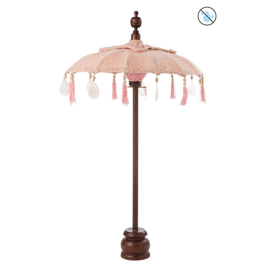J-Line J-Line parasol + Voet Kwastjes/Schelpen - hout - zalm/donkerbruin - s