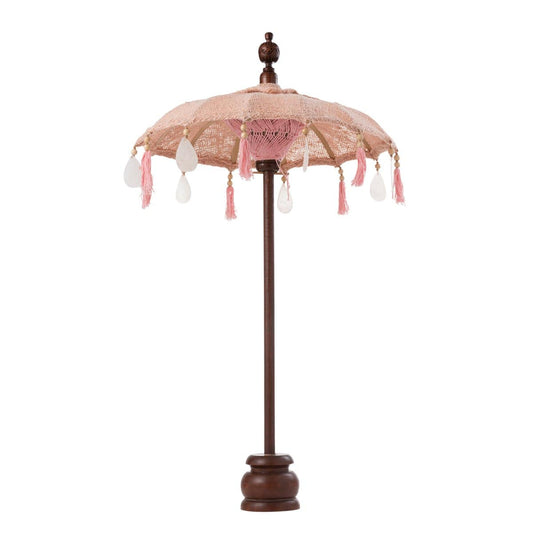 J-Line J-Line parasol + Voet Kwastjes/Schelpen - hout - zalm/donkerbruin - s
