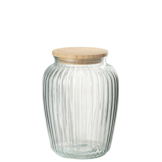 J-Line J-Line Pot In Glas Louis Glas/Bamboe Transparant/Natuur Groot