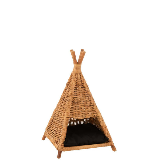J-Line J-Line Rotan kattentent + kussen - jute - naturel/ zwart