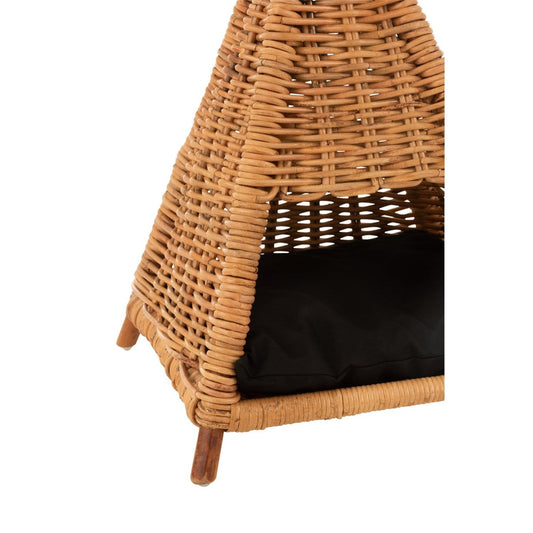 J-Line J-Line Rotan kattentent + kussen - jute - naturel/ zwart