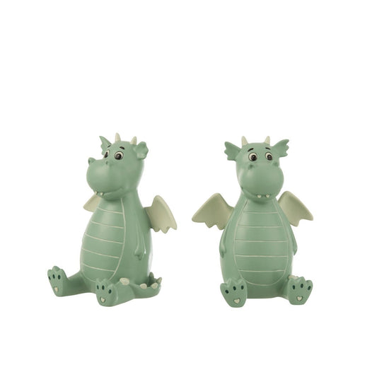 J-Line J-Line set 2 boekensteun Draak - polyresin - groen